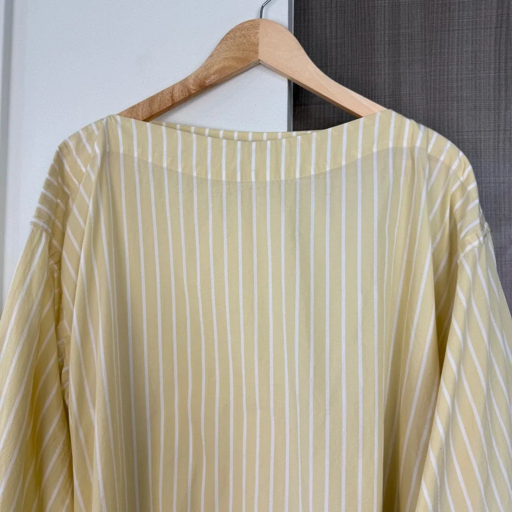 J. Crew‎ Yellow Ciel Top Striped Cotton Poplin Blouse Long Sleeve Size Large